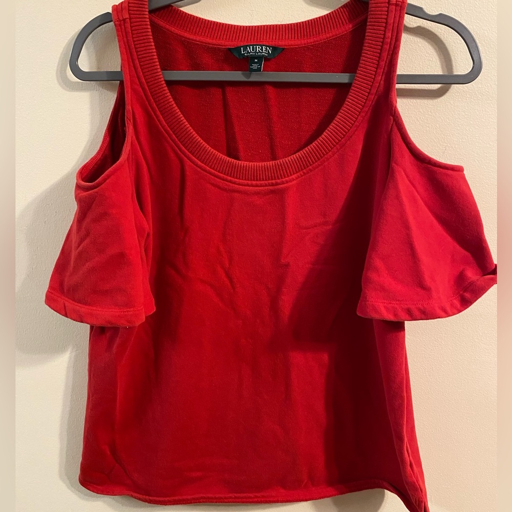 Lauren Ralph Lauren LRL Cold Shoulder Red Round Neck Pullover Top‎ Size Medium